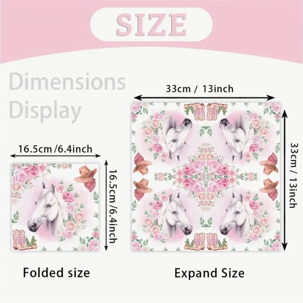 Two (2) INDIVIDUAL Pink Rose Cowgirl White Horse Luncheon Size Decoupage Napkins